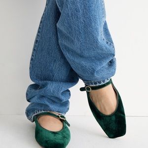 J. Crew Green Velvet Flats